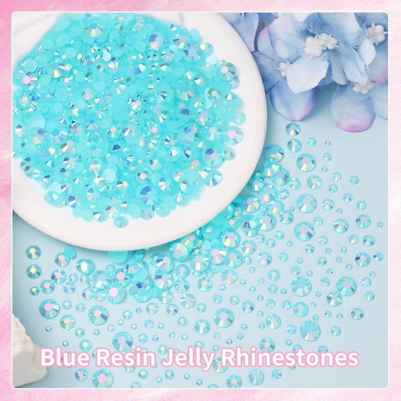 Uotey 16000 Pcs Resin Rhinestones for Crafting, Flatback Blue Gems Jelly Rhinestones, Mixed Sizes Blue Bedazzling Crystal with Pickup Tool for DIY Crafts Clothing Tumblers Mugs Shoes Fabric Nail Art - Image 4
